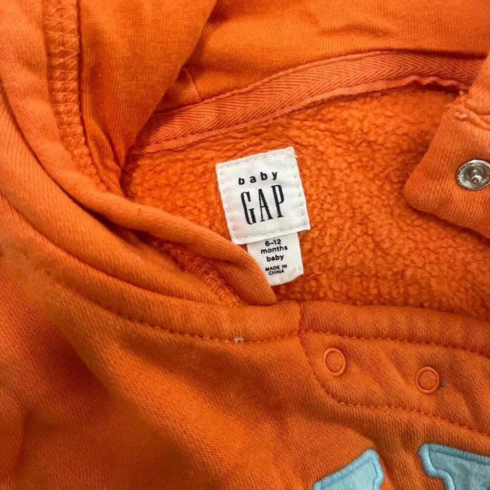 Gap Baby Girl's Orange Hooded Sweatsuit One Piece Size 6-12 Months